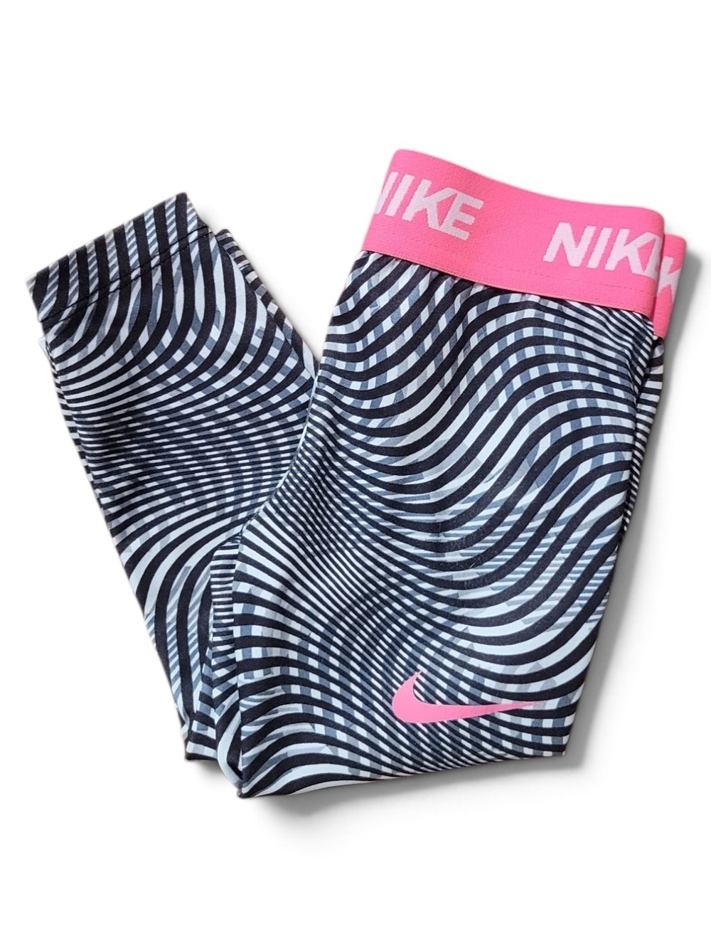 Nike Black & White Swirl Leggings with Pink Waistband 2T